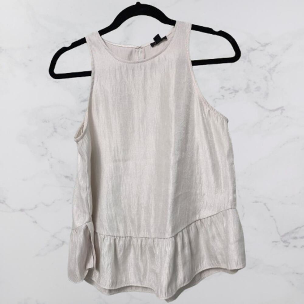 Ann Taylor Shimmery Ivory Peplum Sleeveless Top Small